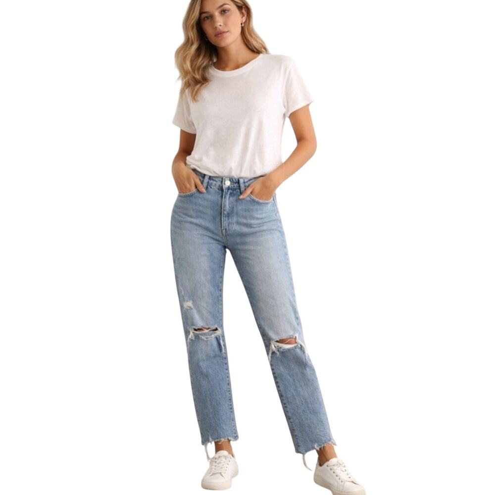 Pistola Distressed Mom Jeans Size 24 Light Wash Raw Hem High Rise Denim